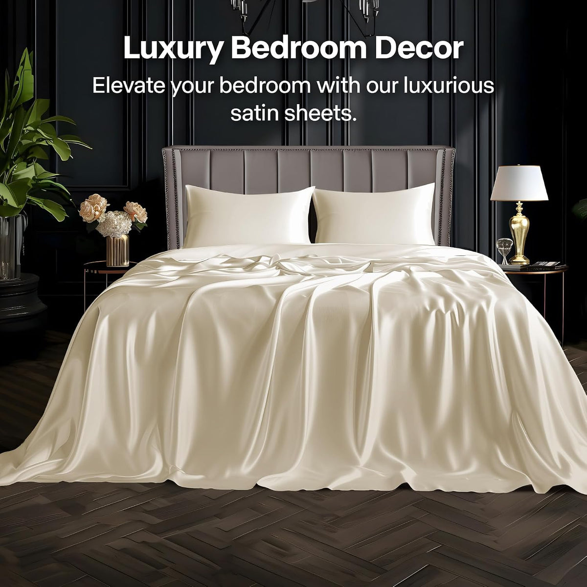 HearthStone™ Satin Sheets Queen Size Bed Set, Black, 4 Pieces 3