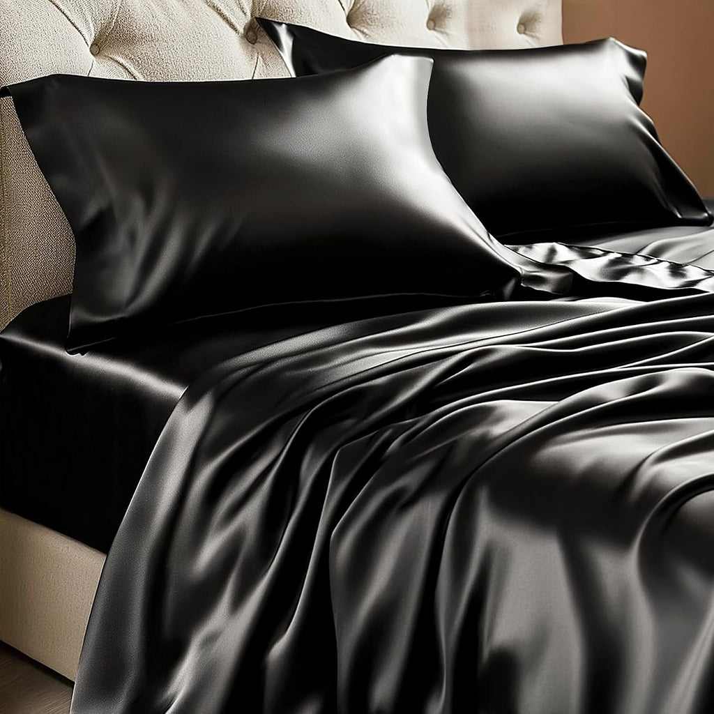 HearthStone™ Satin Sheets Queen Size Bed Set, Black, 4 Pieces 3