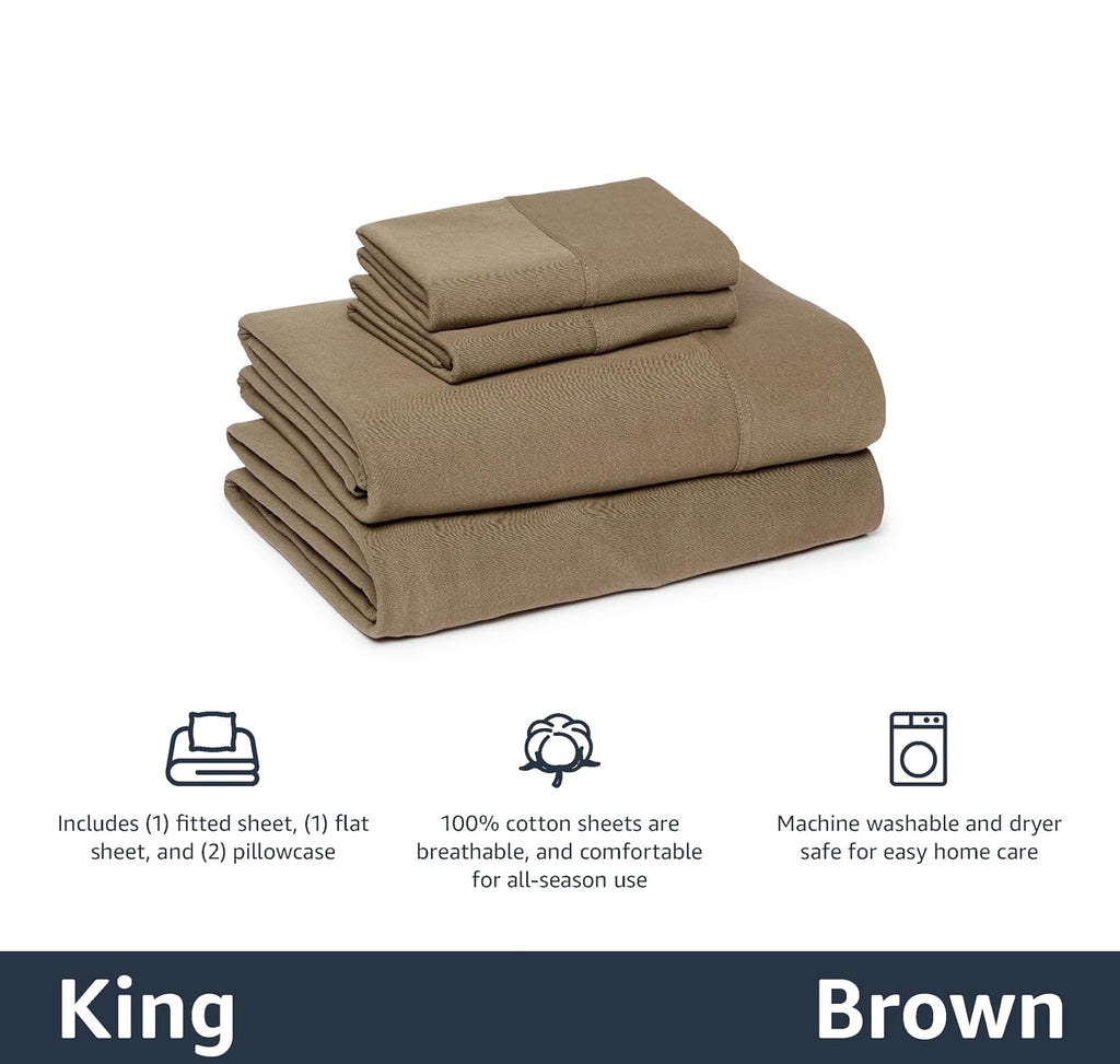HearthStone™ Basics 4 Piece Bed Sheets Set, 100% Cotton Jersey, Includes Super Soft, Flat and Fitted Sheets 4