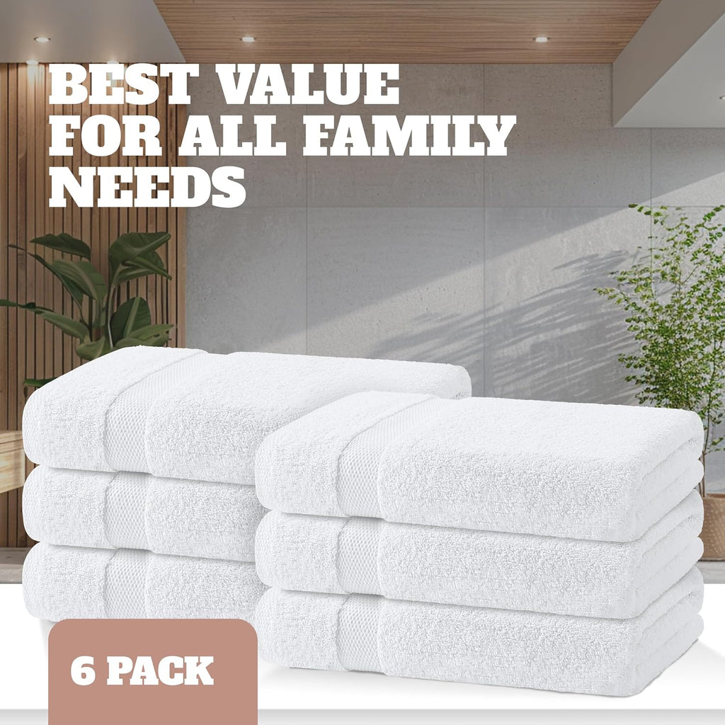 HearthStone™ Bath Towels 24x50 Inch, 6 Pack - Extra Absorbent Cotton Towel Set 2