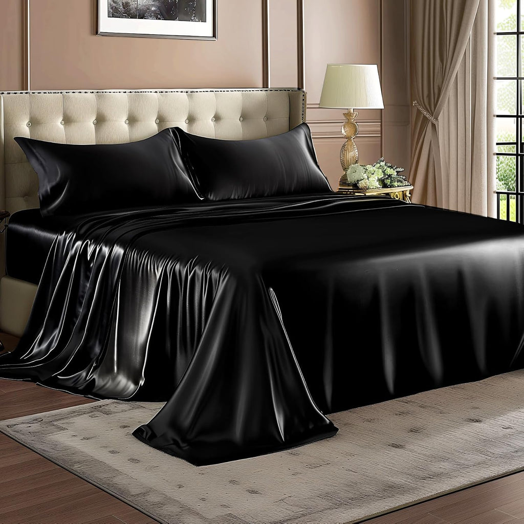 HearthStone™ Satin Sheets Queen Size Bed Set, Black, 4 Pieces 3