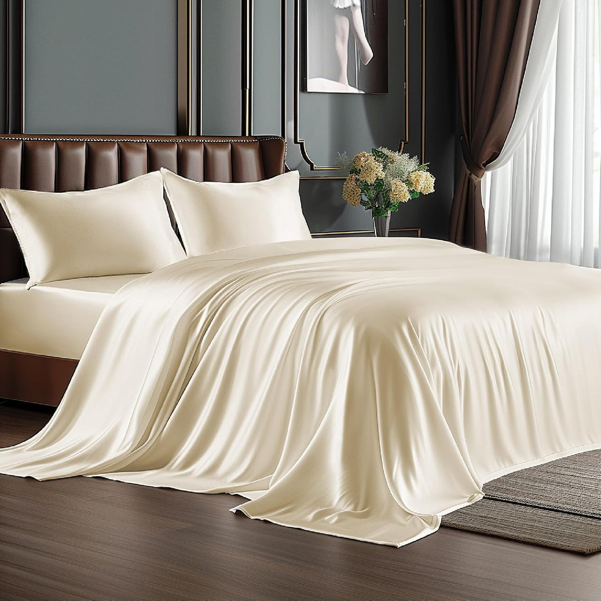HearthStone™ Satin Sheets Queen Size Bed Set, Black, 4 Pieces 3
