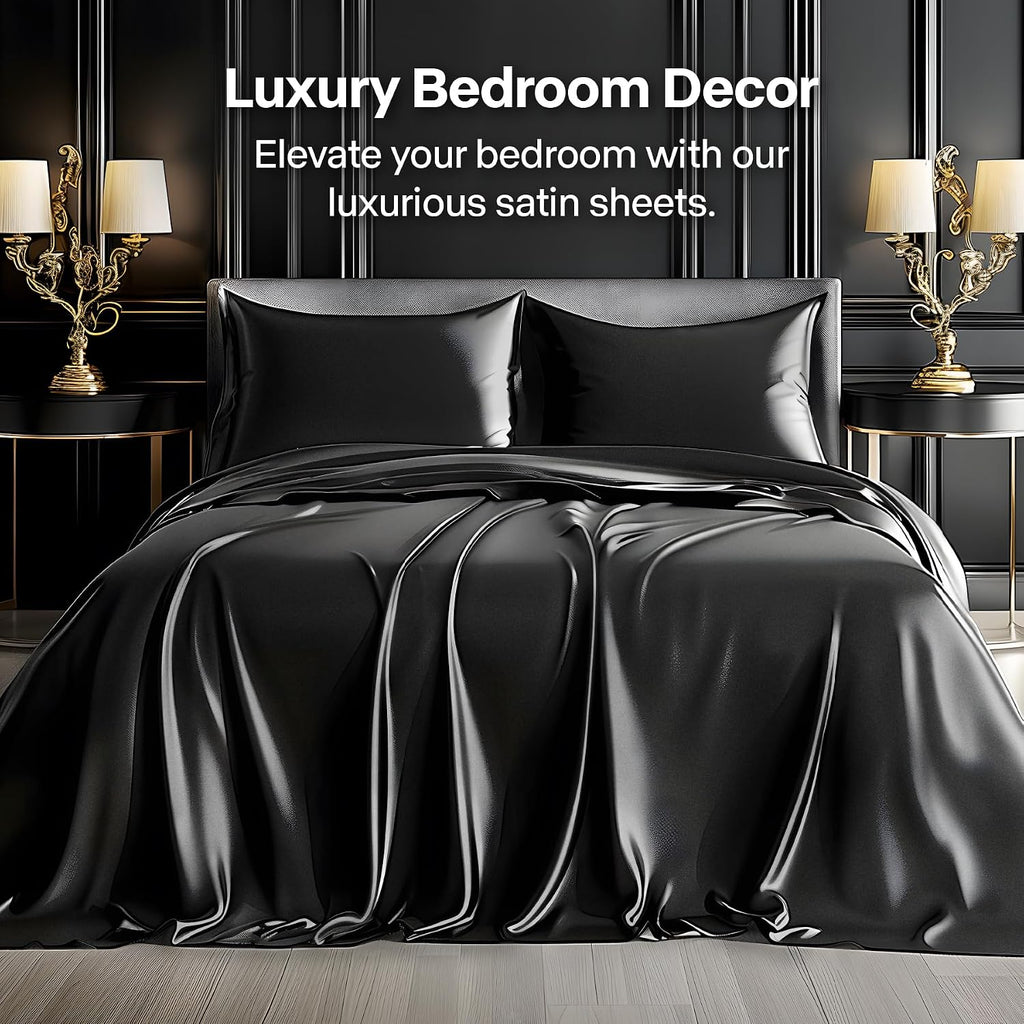 HearthStone™ Satin Sheets Queen Size Bed Set, Black, 4 Pieces 3