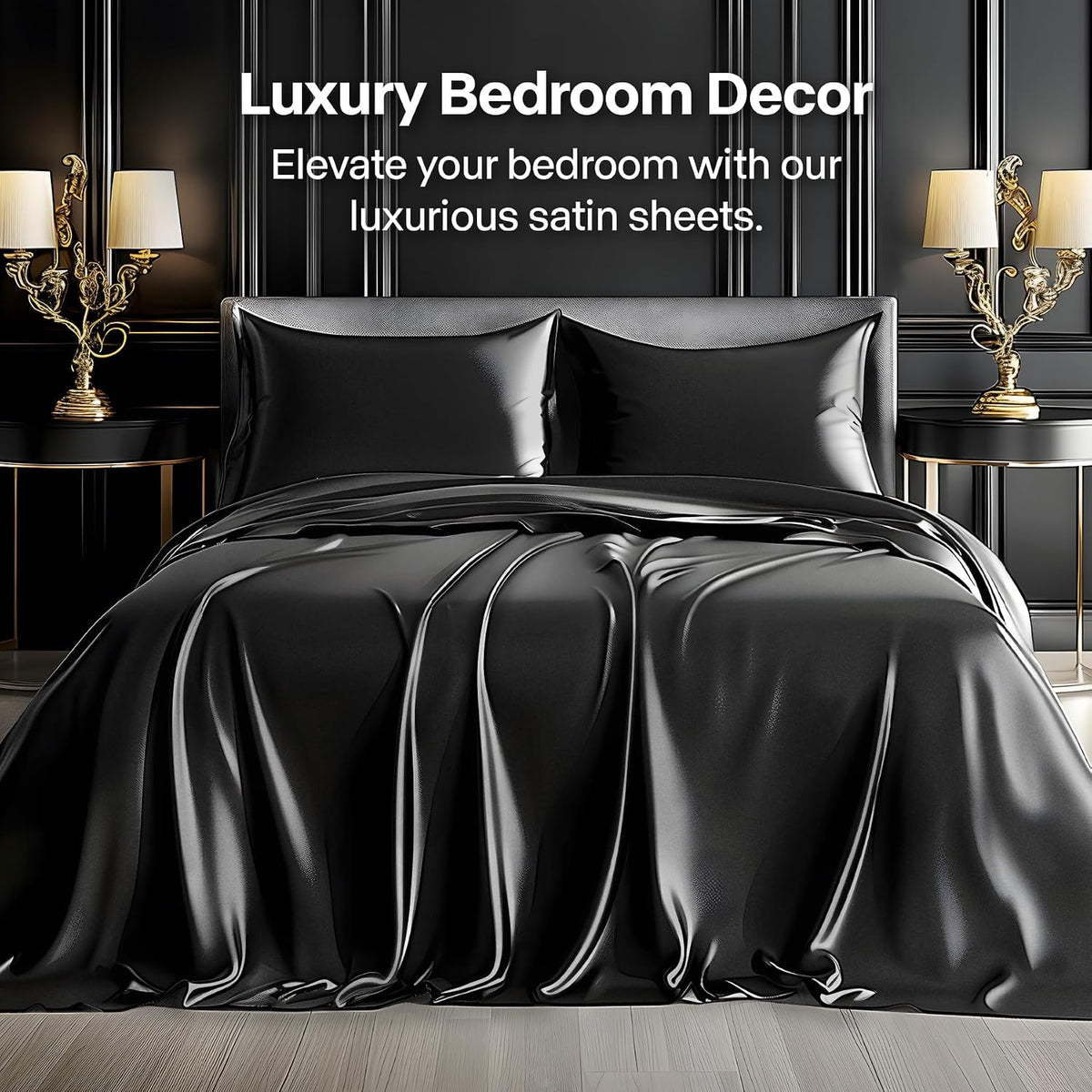 HearthStone™ Satin Sheets Queen Size Bed Set, Black, 4 Pieces 3