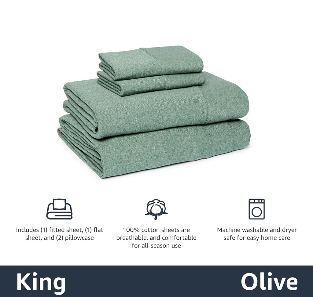 HearthStone™ Basics 4 Piece Bed Sheets Set, 100% Cotton Jersey, Includes Super Soft, Flat and Fitted Sheets 4