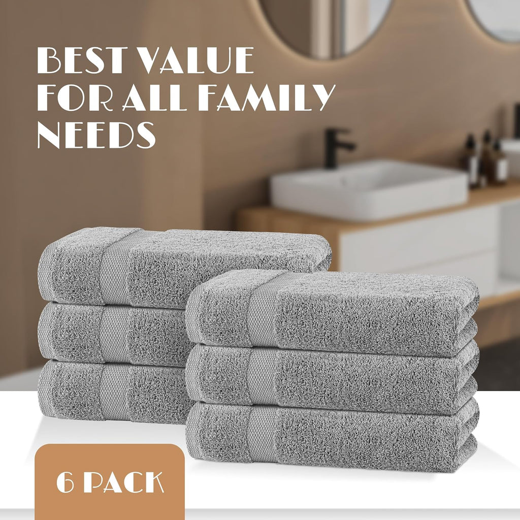 HearthStone™ Bath Towels 24x50 Inch, 6 Pack - Extra Absorbent Cotton Towel Set 2