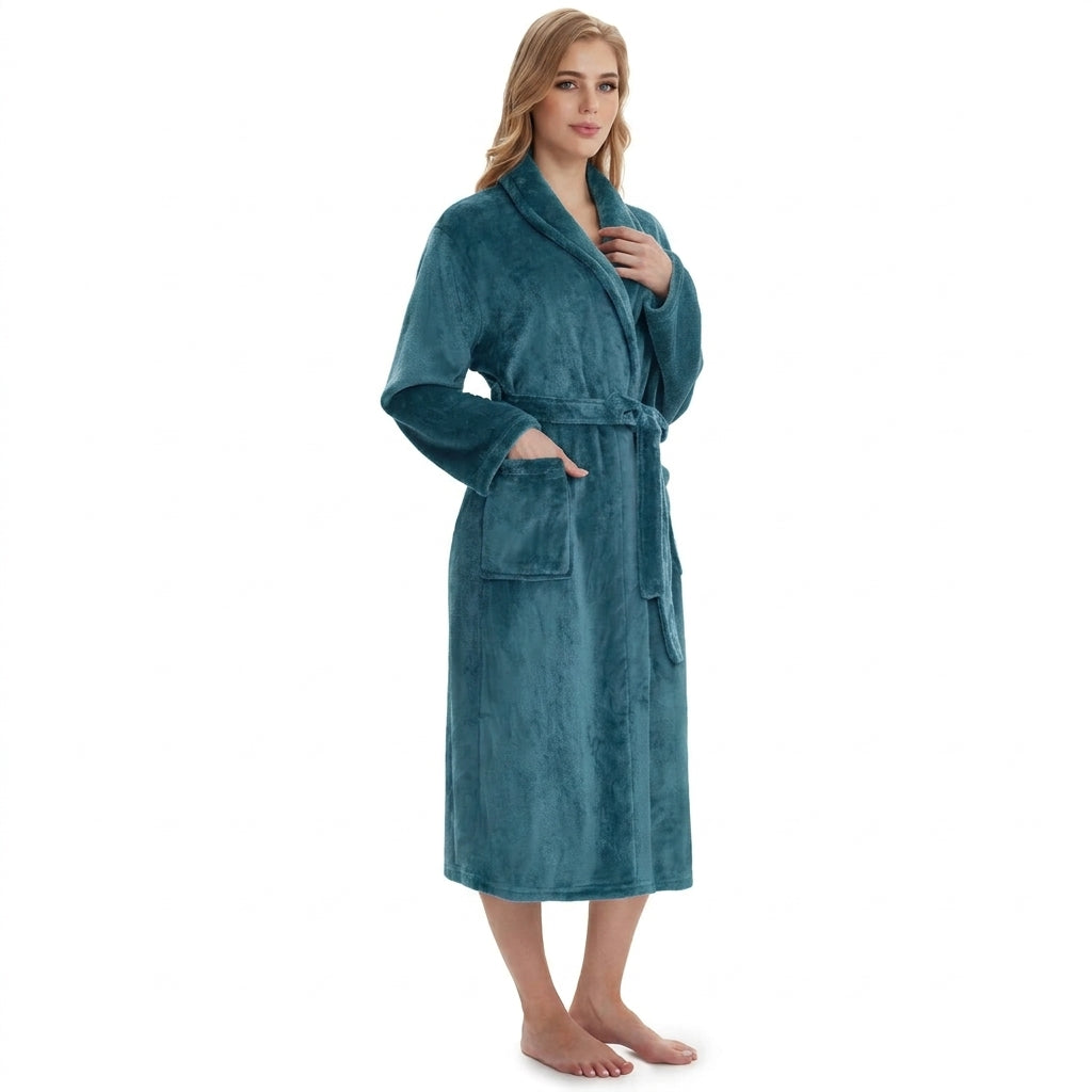 HearthStone™ Long Fuzzy Lightweight Bath Robe with Pockets for Shower 2