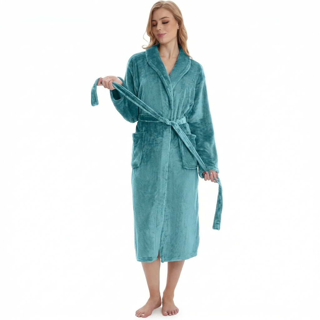 HearthStone™ Long Fuzzy Lightweight Bath Robe with Pockets for Shower 2