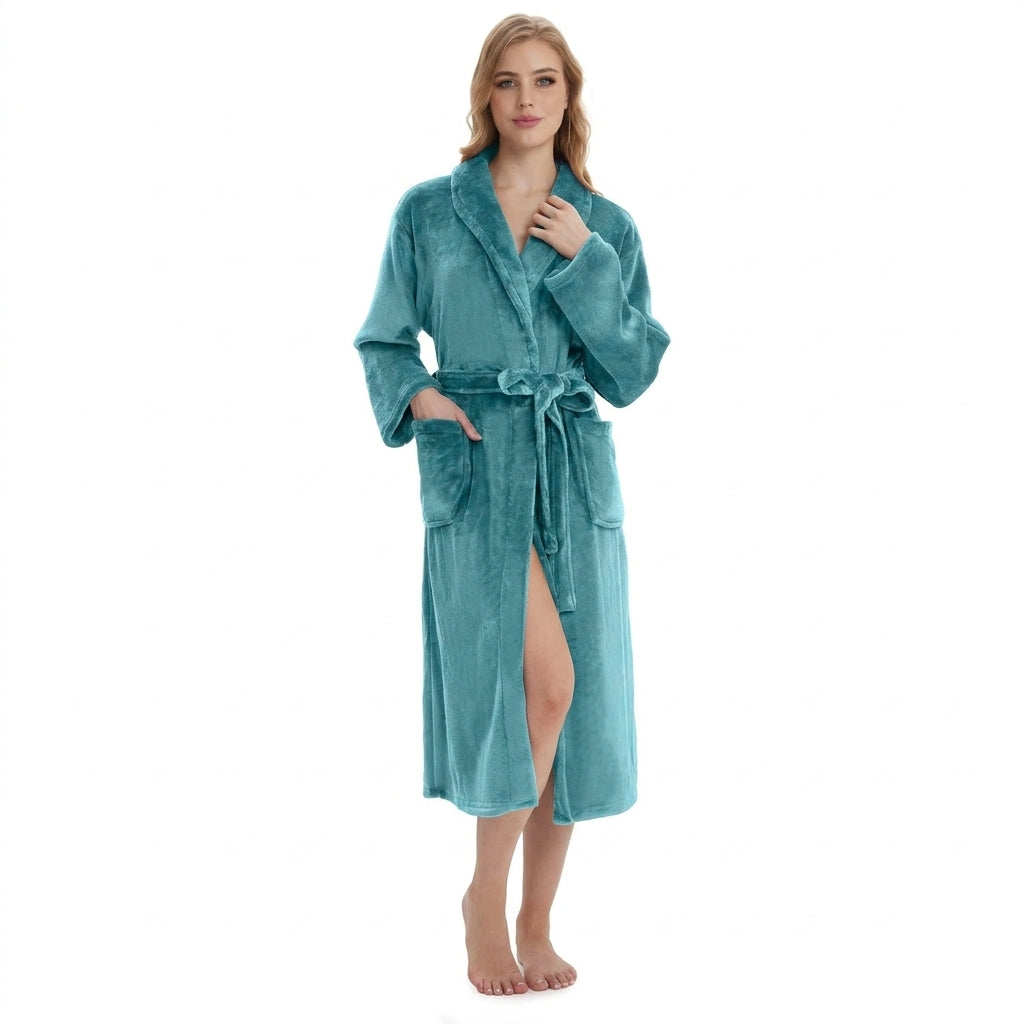 HearthStone™ Long Fuzzy Lightweight Bath Robe with Pockets for Shower 2