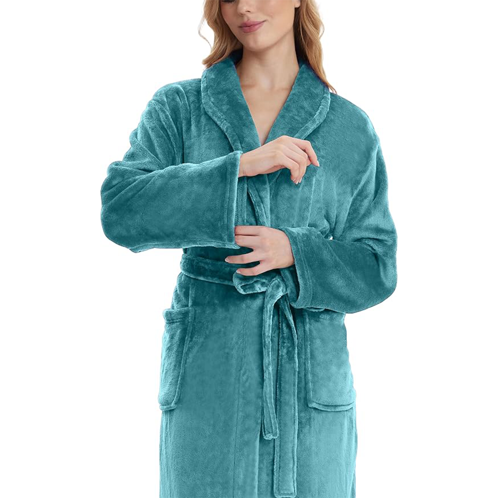 HearthStone™ Long Fuzzy Lightweight Bath Robe with Pockets for Shower 2